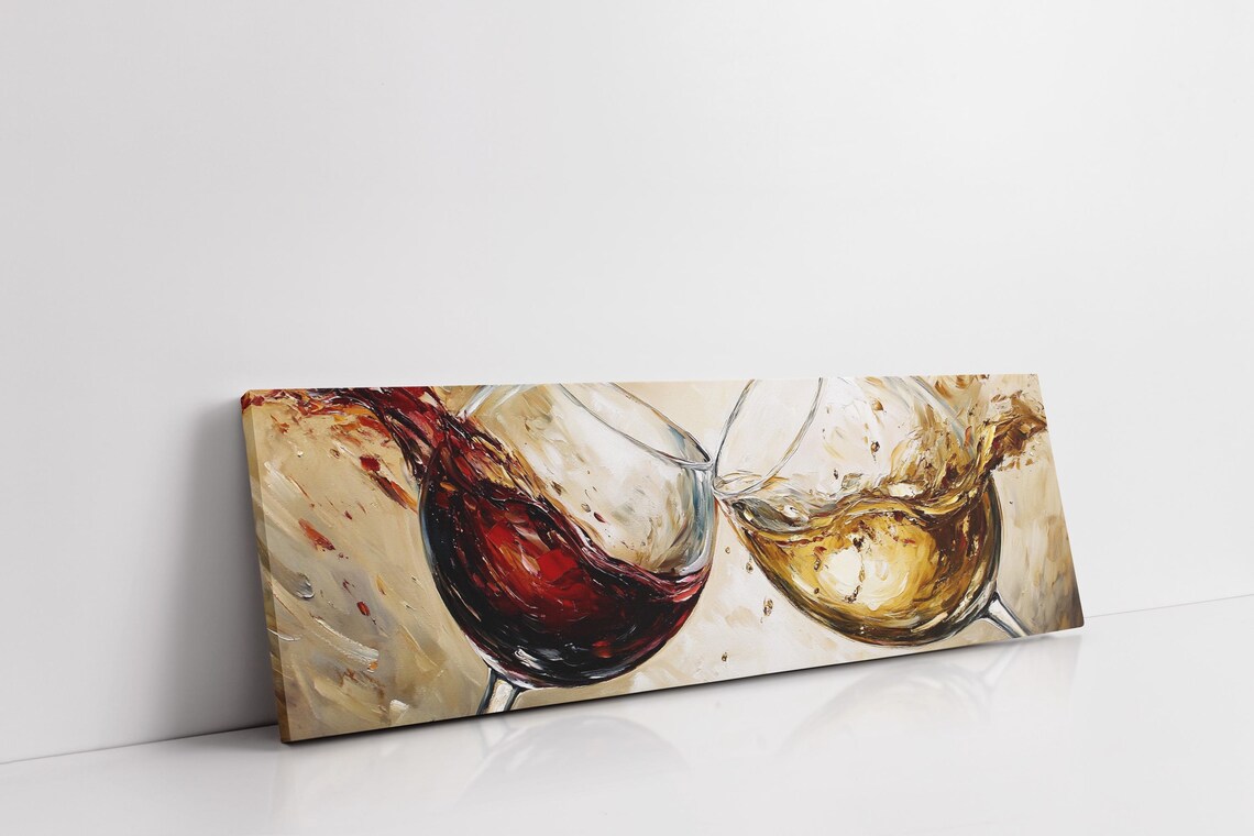 Red And White Wine Glasses Cheers Celebration Abstract Art Poster - Image 3
