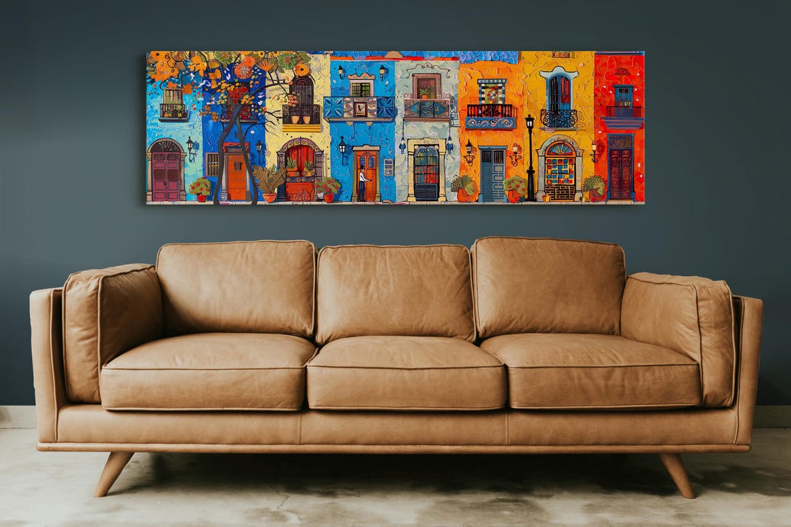Colorful Old Town Mexican Facades Mosaic Panoramic Art Poster - Image 5