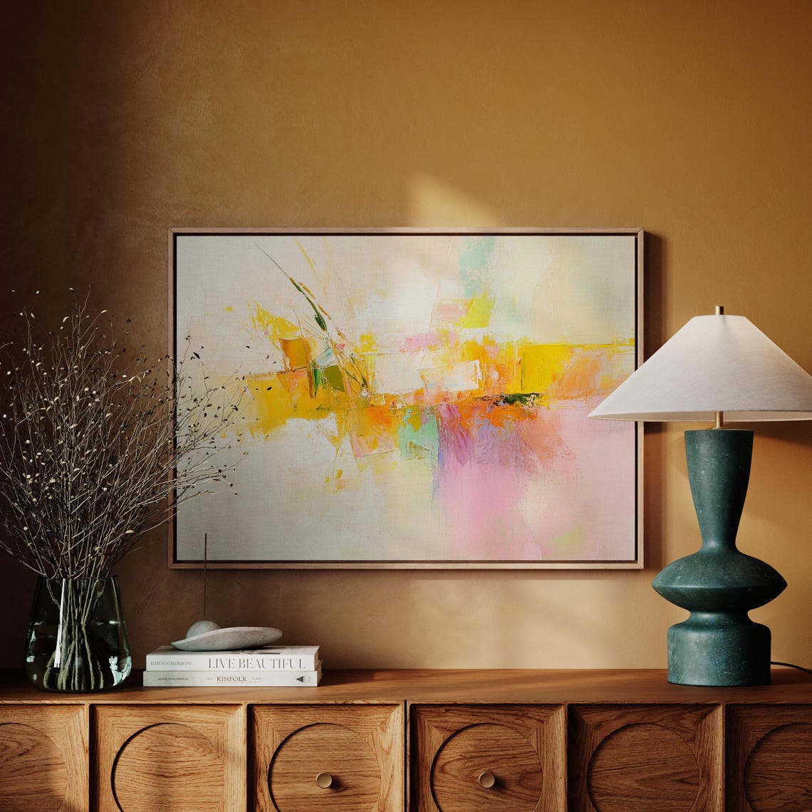 Yellow Pink Orange Pastel Abstract Soft Blend Modern Art Poster