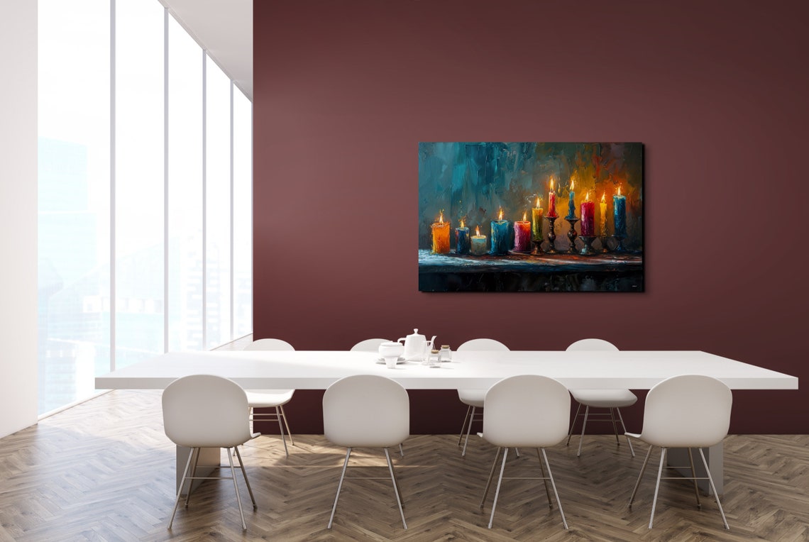 Lit Candles Oil Painting Colorful Flames Cozy Still Life Poster - Image 6