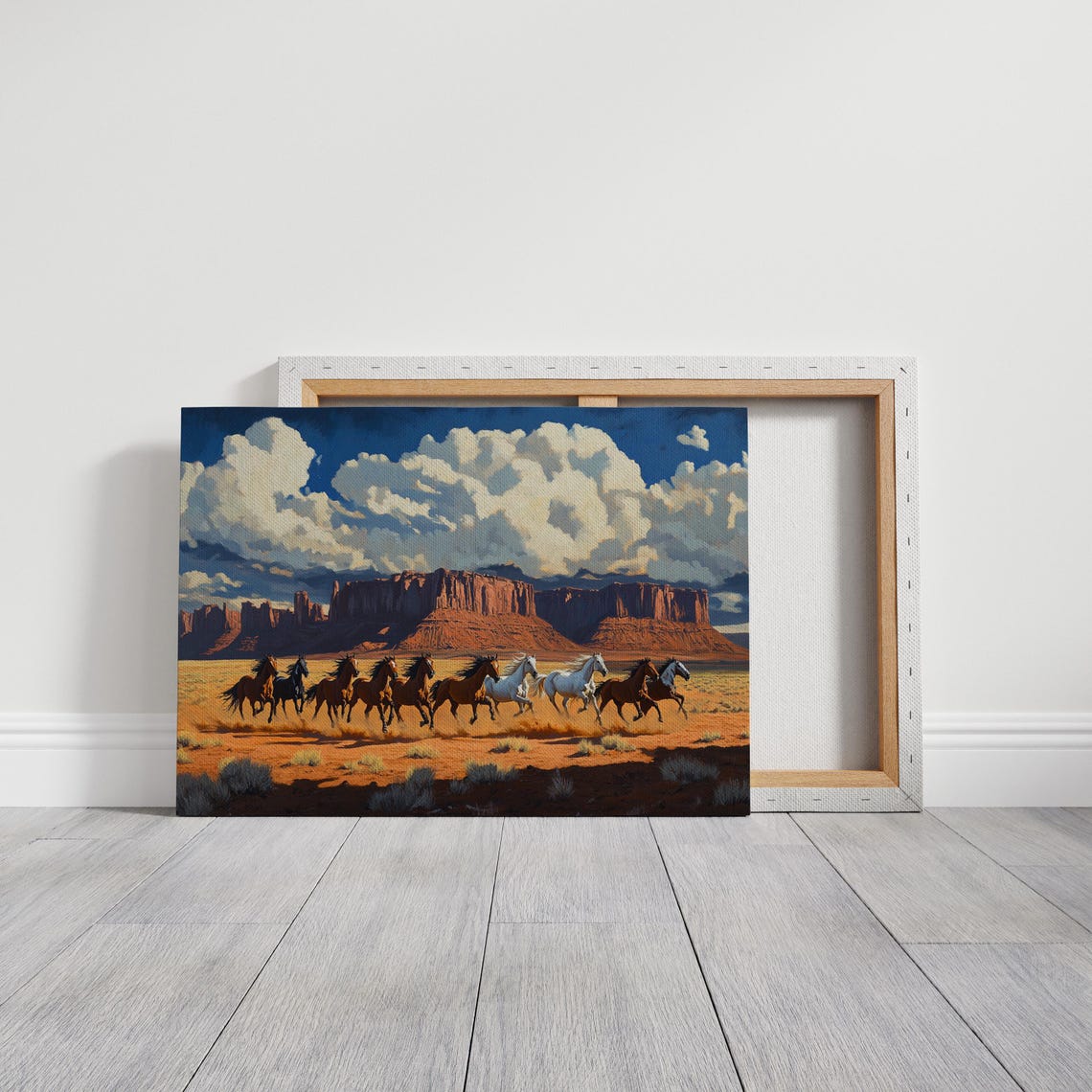 Wild Horses Galloping Past Monument Valley Red Buttes Poster - Image 3