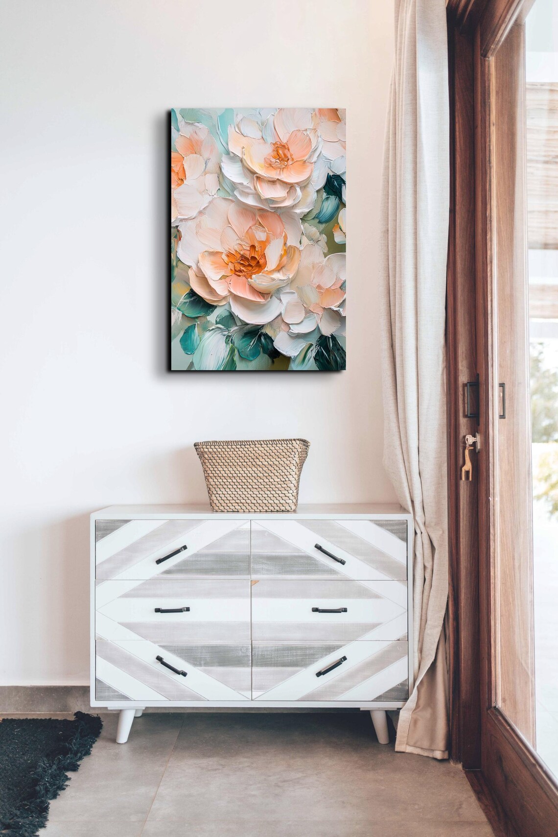 Soft Peach And Cream Floral Impasto Blooms Vertical Art Poster - Image 6
