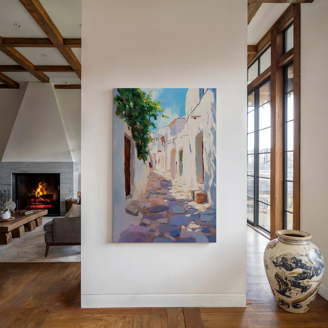 Sunny Greek Island Alleyway Impressionist Mediterranean Street Poster - Image 5