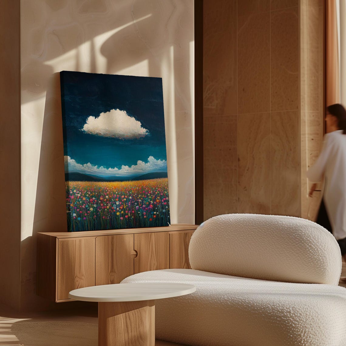 White Cloud Over Colorful Wildflower Field Mountain Landscape Poster - Image 7