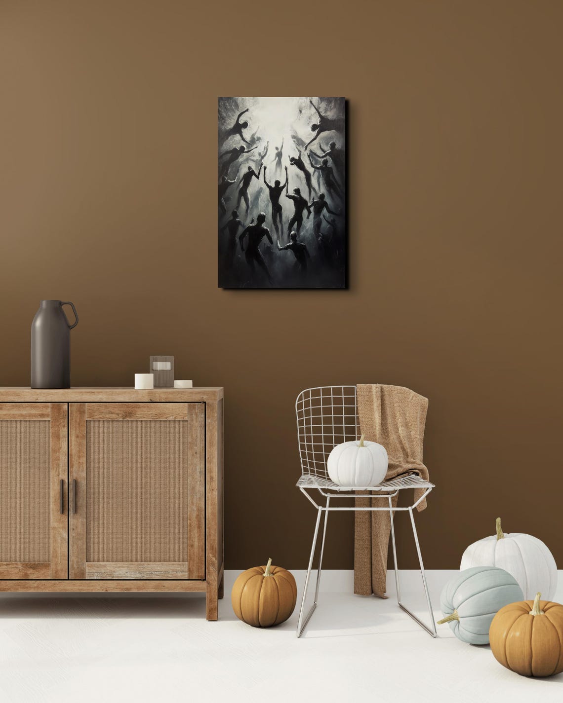 Silhouettes Rising Toward Light Dramatic Black and White Poster - Image 6
