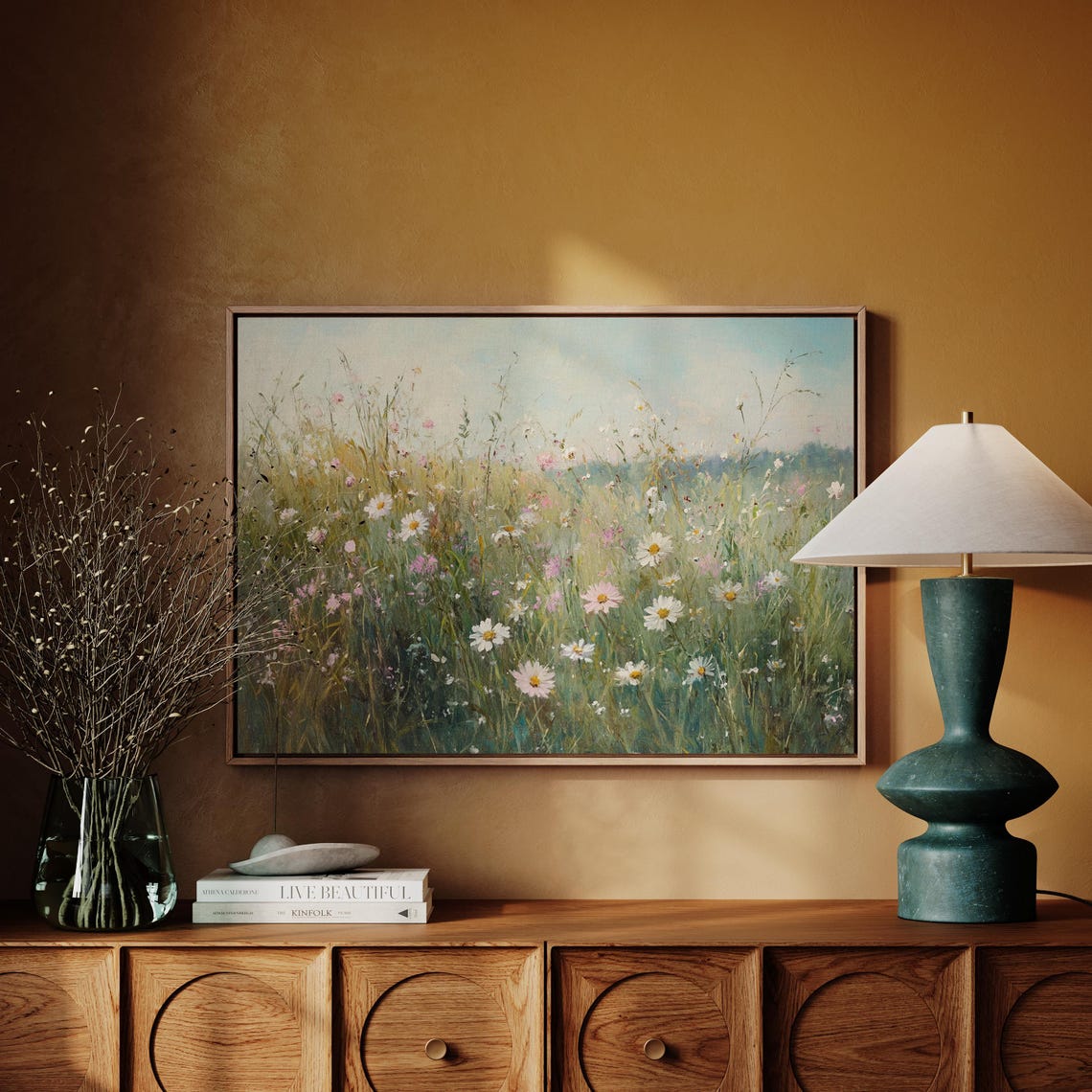 Wildflower Meadow With Daisies And Cosmos Soft Light Field Wall Art