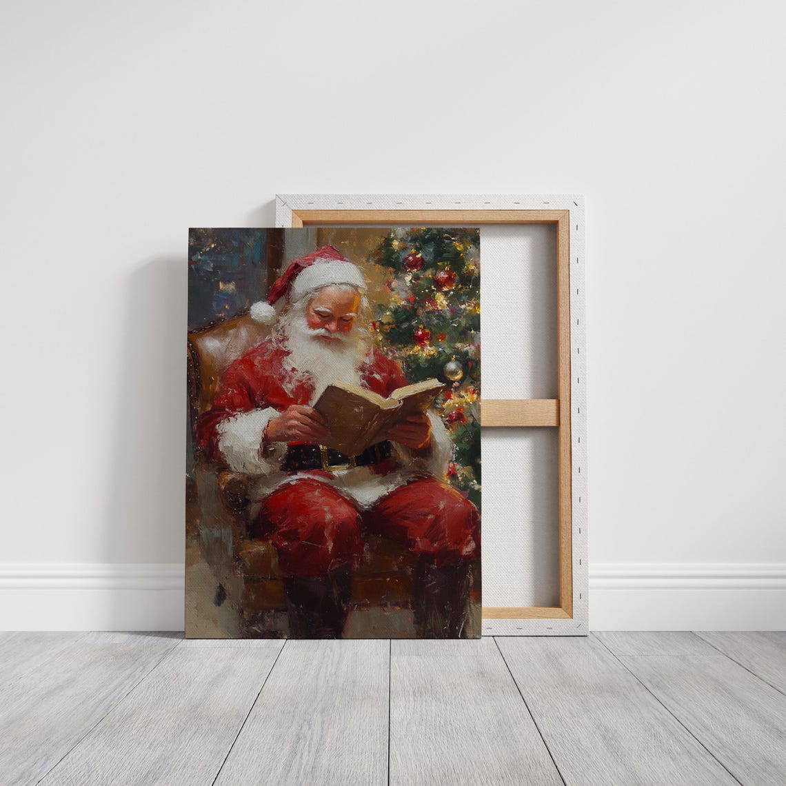 Santa Claus Reading Storybook By Firelit Christmas Tree Poster - Image 6