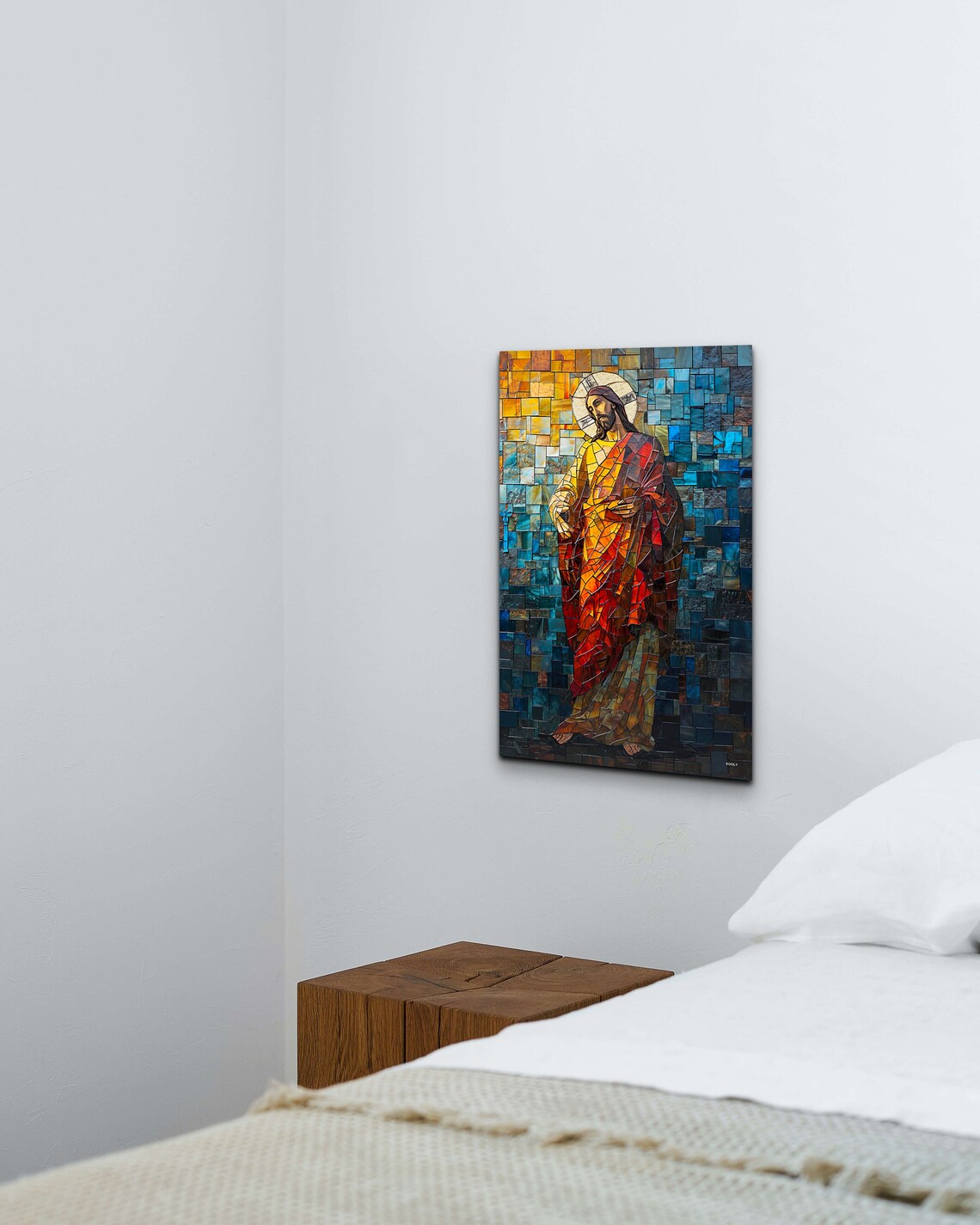 Jesus Christ Stained Glass Mosaic Portrait with a Golden Halo Poster - Image 5