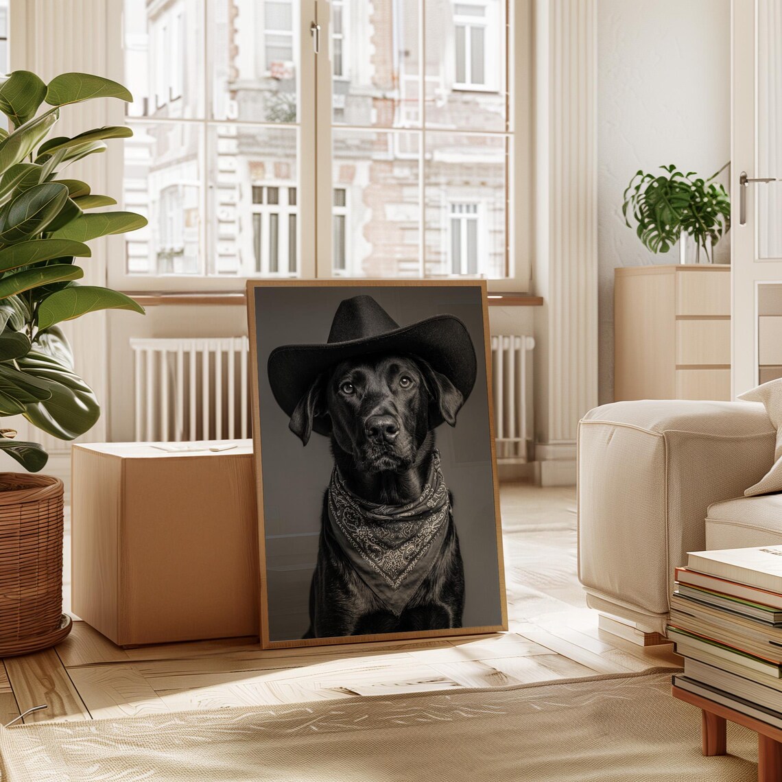 Black Labrador Cowboy Hat Bandana Portrait Western Dog Poster