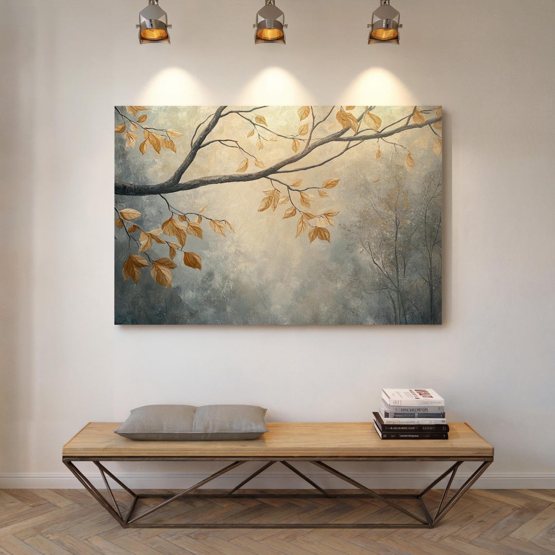 Minimalist Autumn Tree Branch Golden Leaves Misty Neutral Art Poster - Image 4