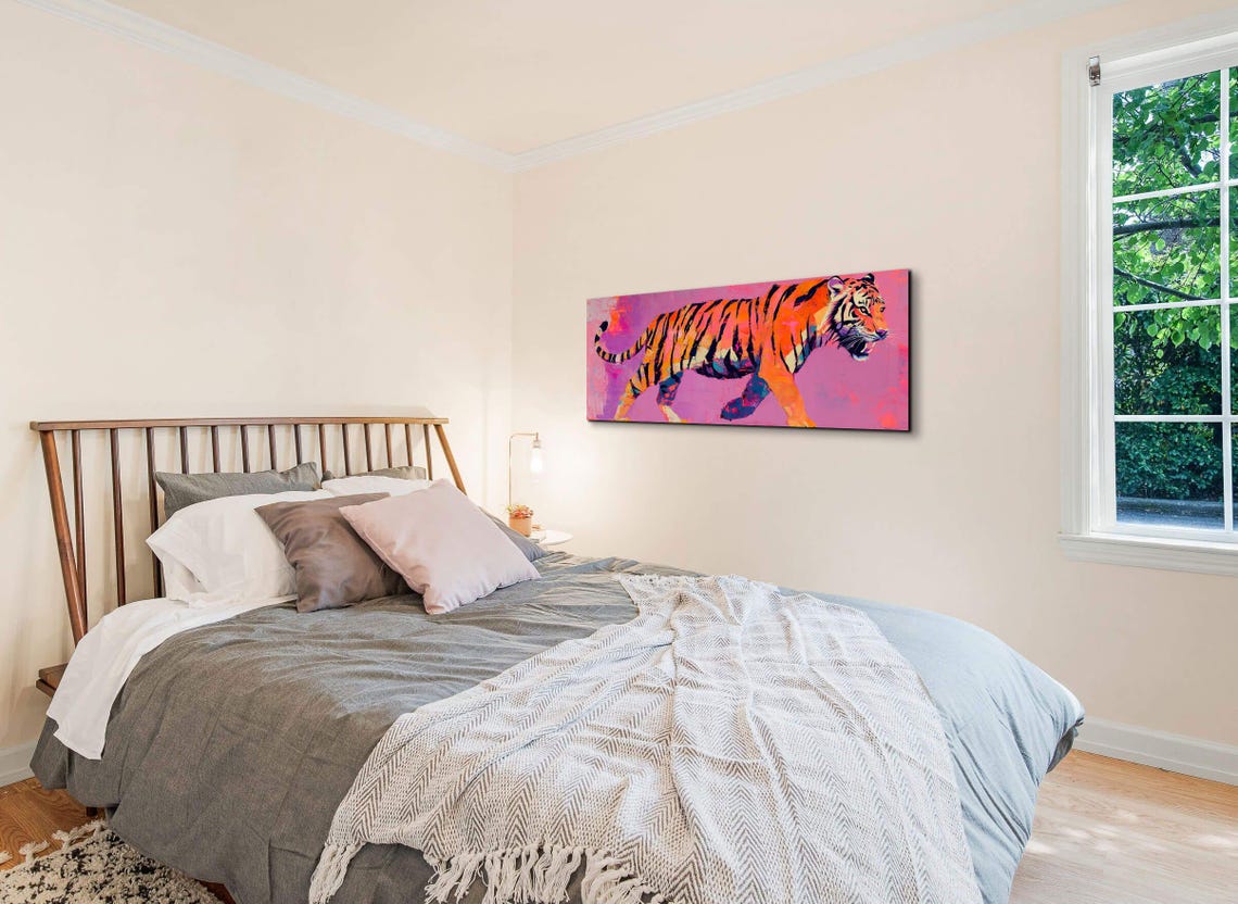 Bold Orange Tiger Pink Pop Art Panoramic Wildlife Painting Poster - Image 5