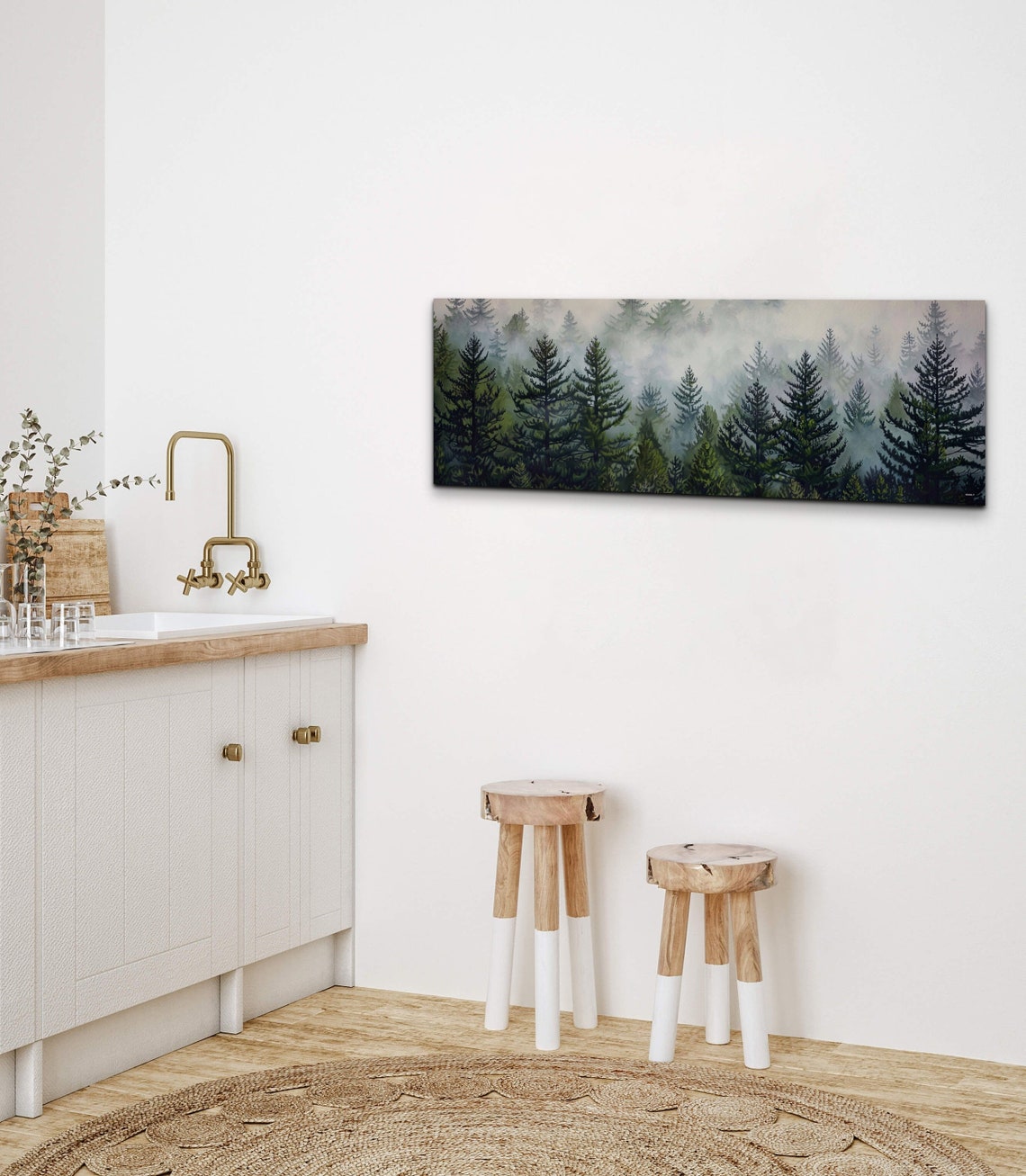 Misty Pine Forest Foggy Evergreen Trees Nature Panorama Wall Art - Image 7