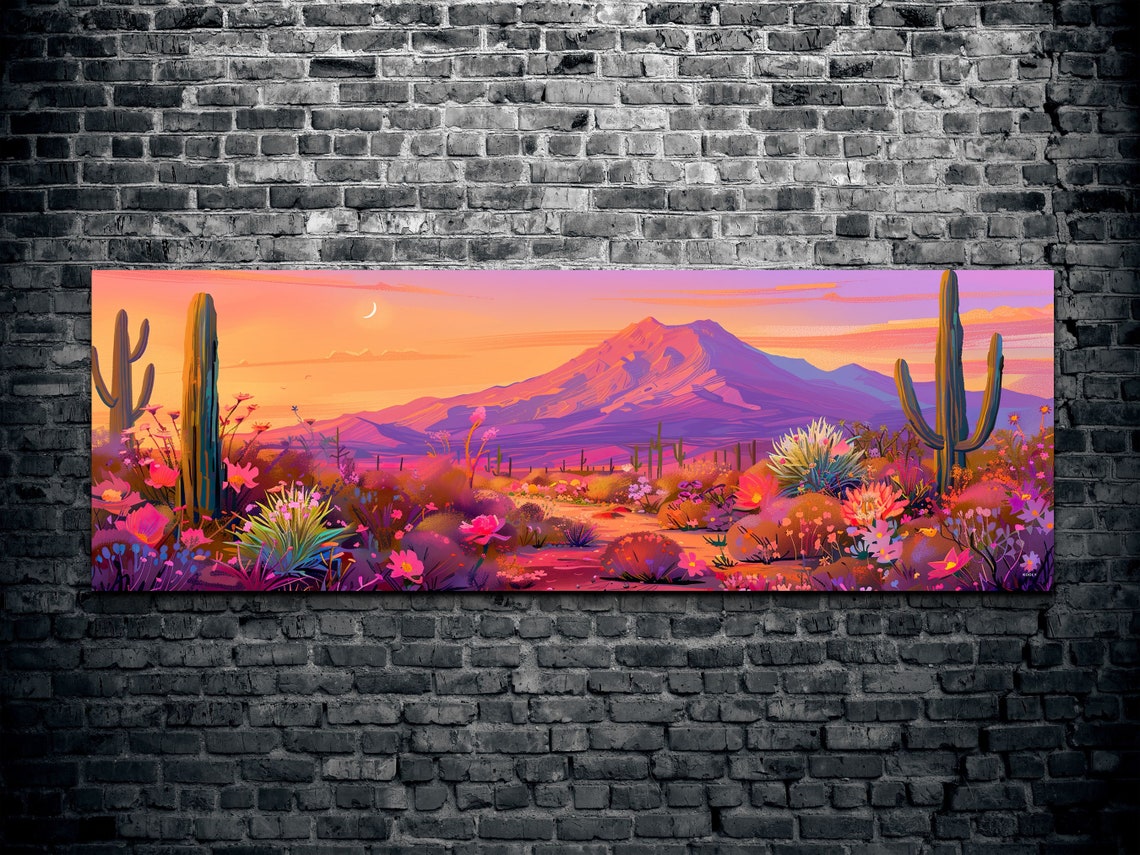 Desert Sunset Panoramic Saguaro Cacti Moon Southwestern Poster - Image 2