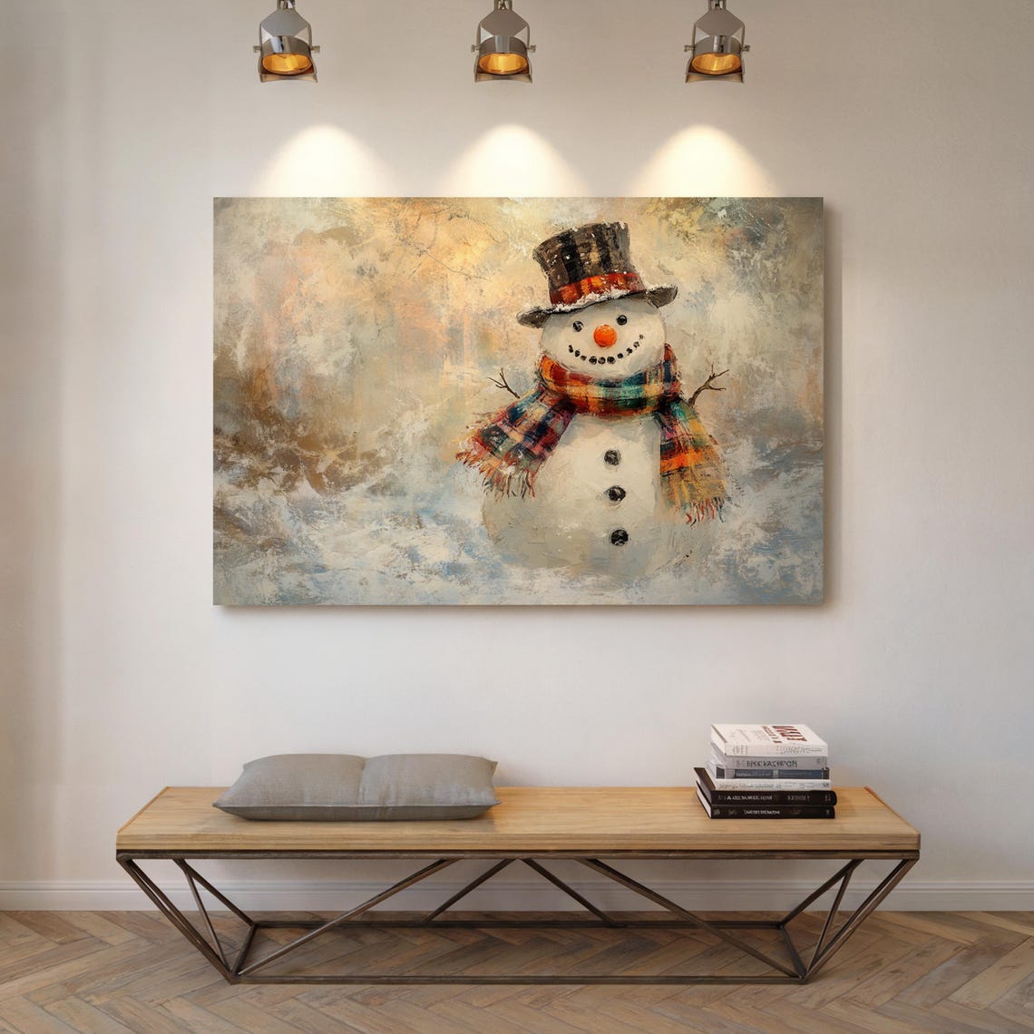 Cheerful Snowman in a Tall Top Hat and Colorful Plaid Scarf Art Poster - Image 6