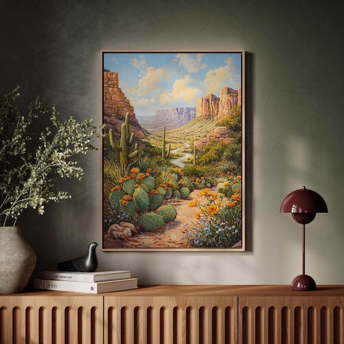 Desert Canyon Blooming Cactus Saguaro Vintage Landscape Wall Poster - Image 4