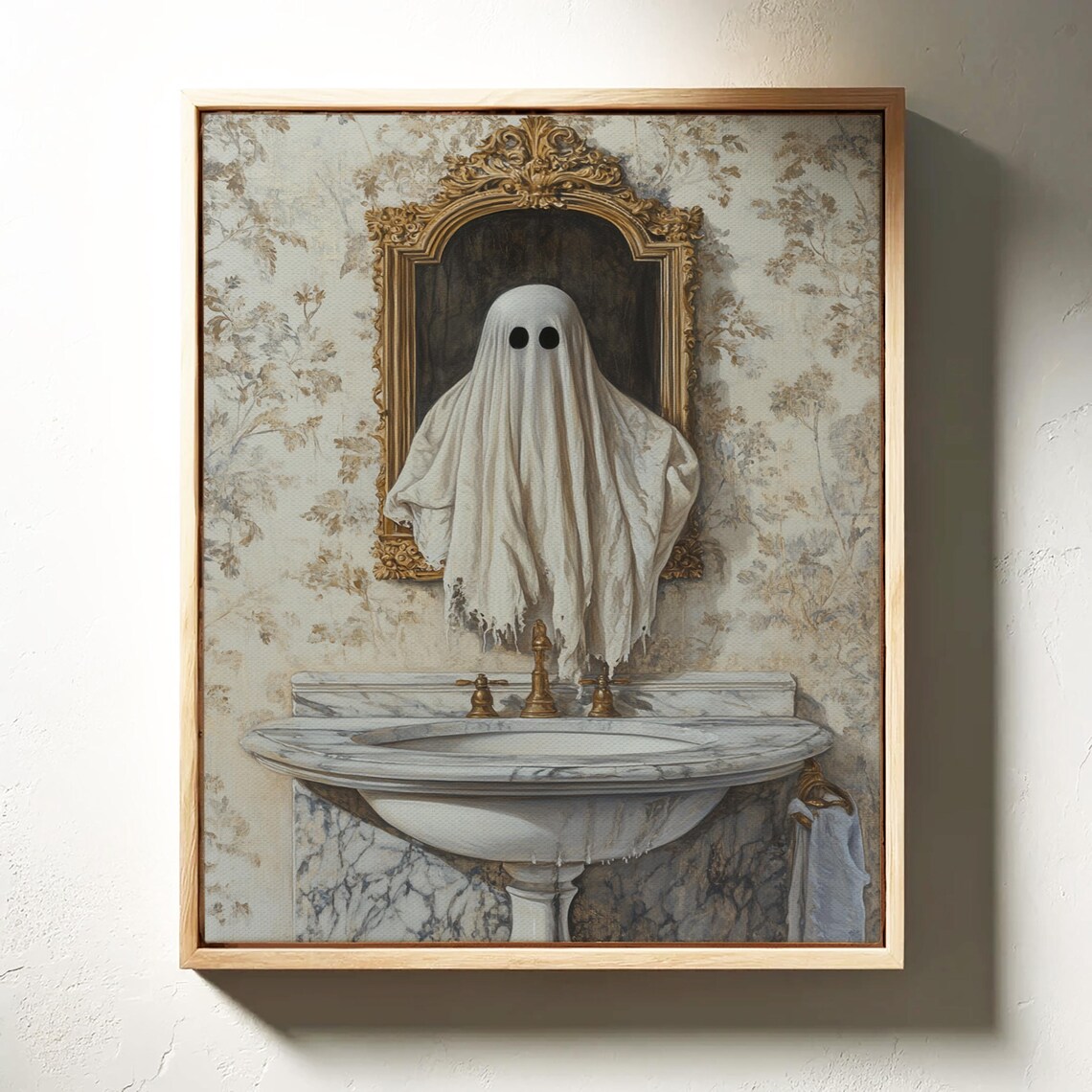 Eerie Ghost Reflection In Vintage Gold Mirror Spooky Bathroom Wall Poster