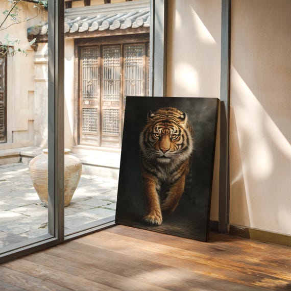 Majestic Tiger On The Prowl Hyperrealistic Wildlife Painting