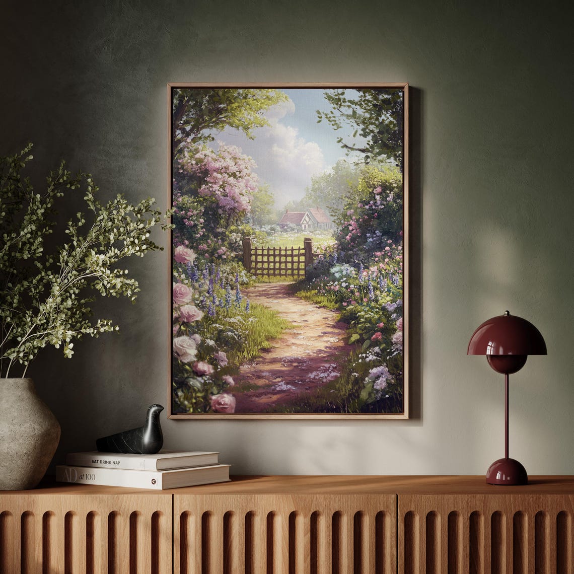 English Cottage Garden Path With Roses Romantic Painting Poster - Image 4