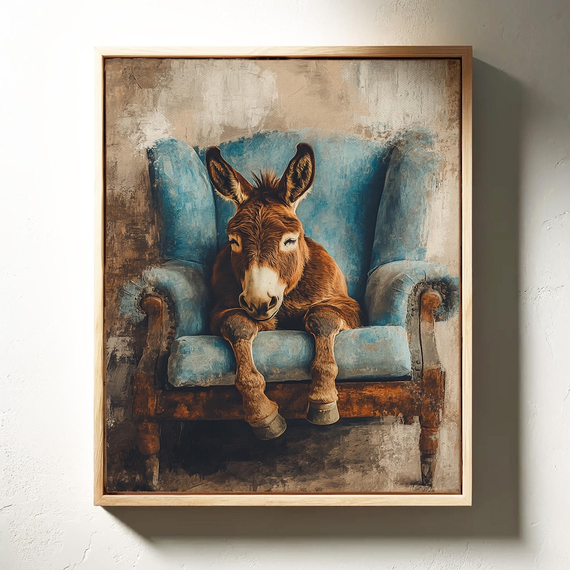Adorable Donkey Resting On Blue Chair, Farmhouse Art Print - Image 3