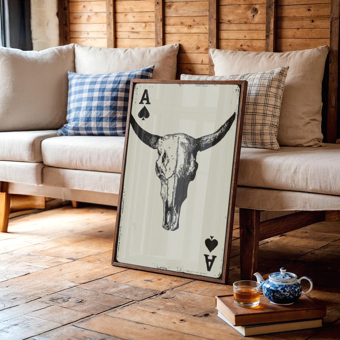 Ace Of Spades Longhorn Skull Western Art Print