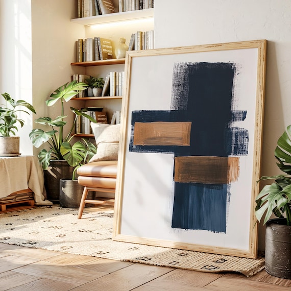 Modern Abstract Brushstroke Wall Art Black White Bronze Minimalist Canvas Print For Neutral Office Or Contemporary Home Decor