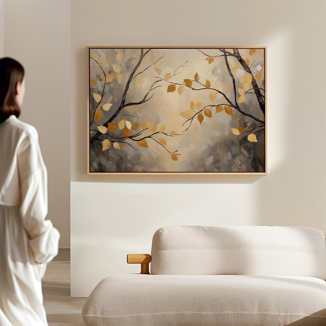 Golden Autumn Leaves Abstract Branches Warm Neutral Nature Poster - Image 2