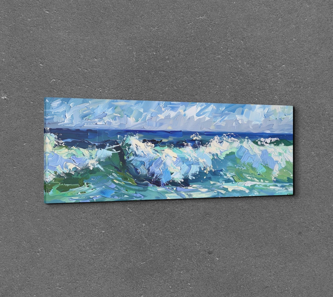 Crashing Ocean Wave Impasto Blue White Seascape Nature Poster - Image 3