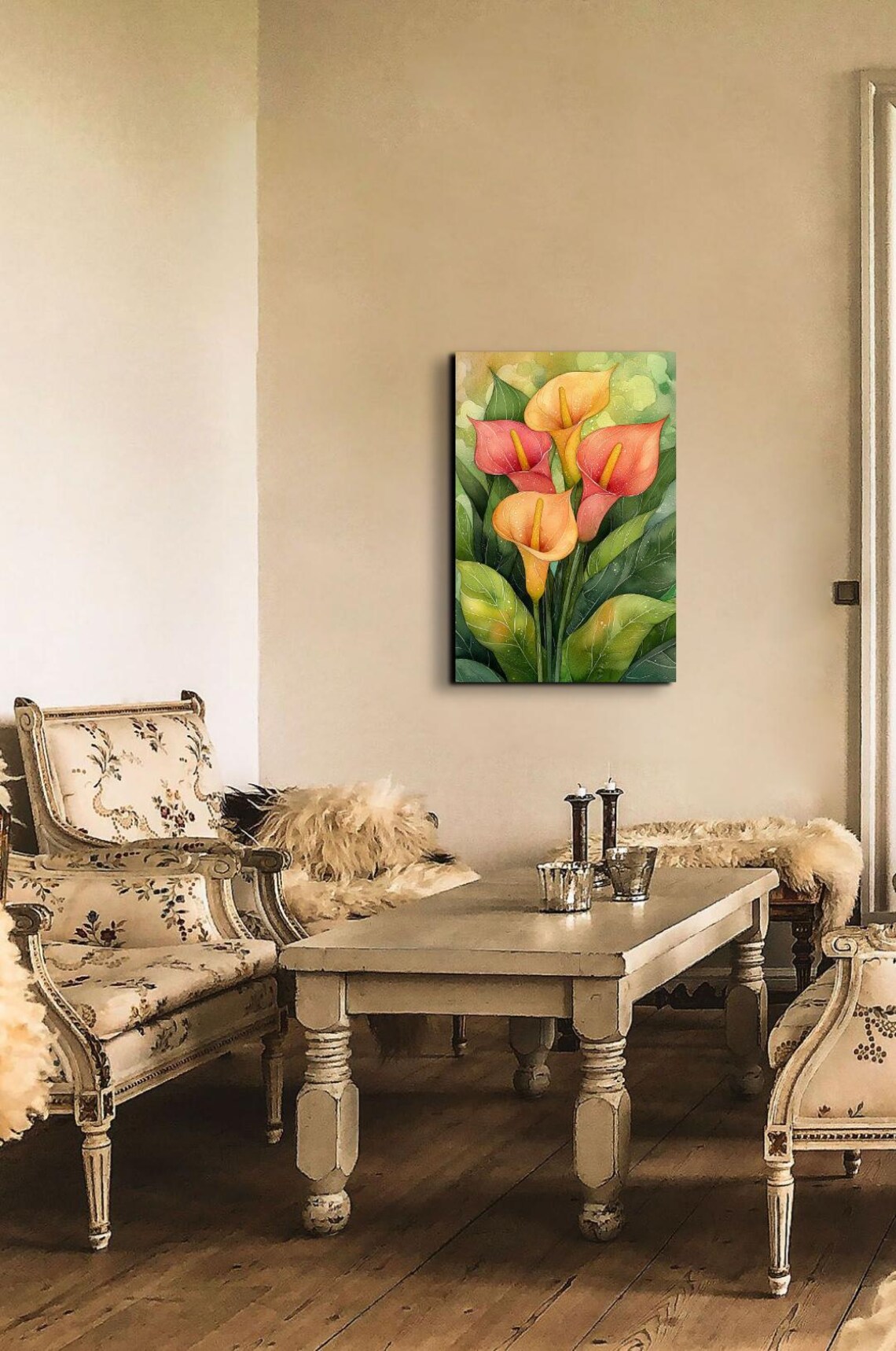 Blush Pink Peach Calla Lily Blooms Watercolor Floral Art Poster - Image 7
