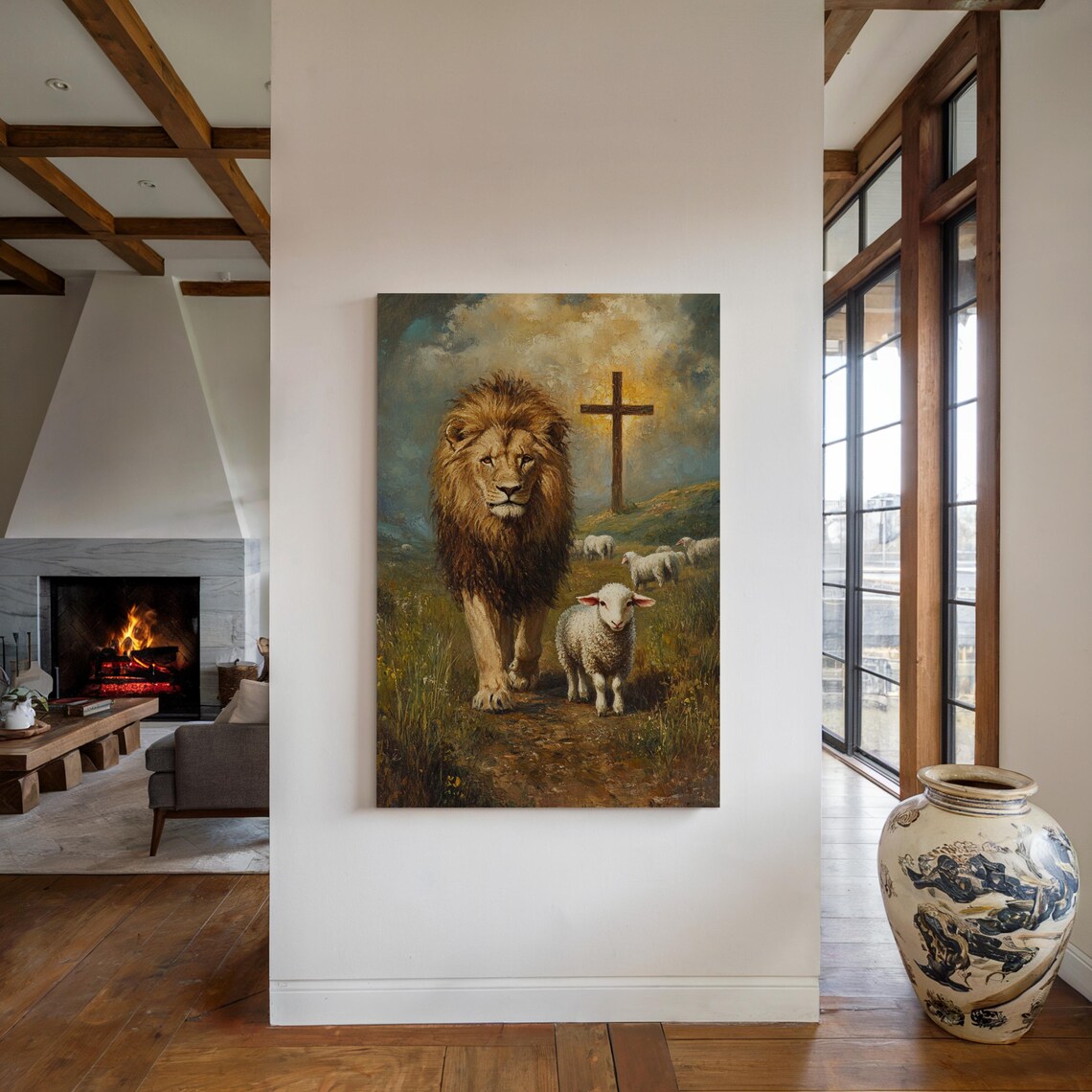 The Lion And The Lamb With Cross Powerful Christian Faith Poster - Image 4