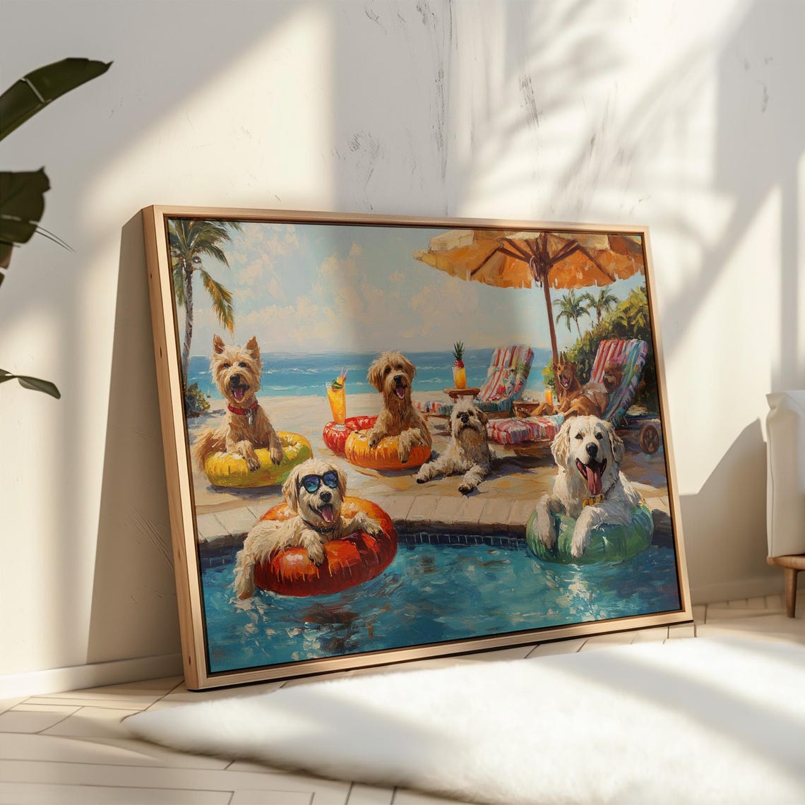Dogs Pool Party Beach Vacation Funny Dog Art Tropical Summer Poster