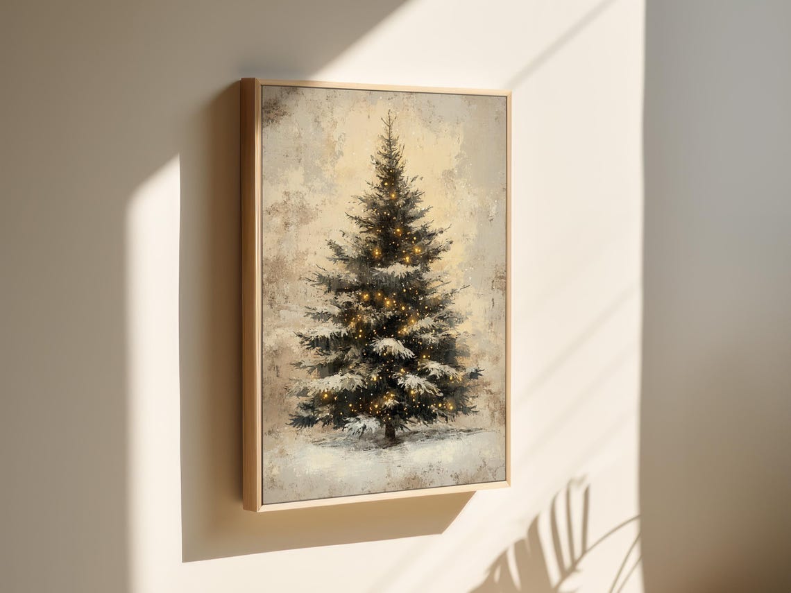 Snowy Christmas Tree Warm Lights Vintage Holiday Decor Poster - Image 5