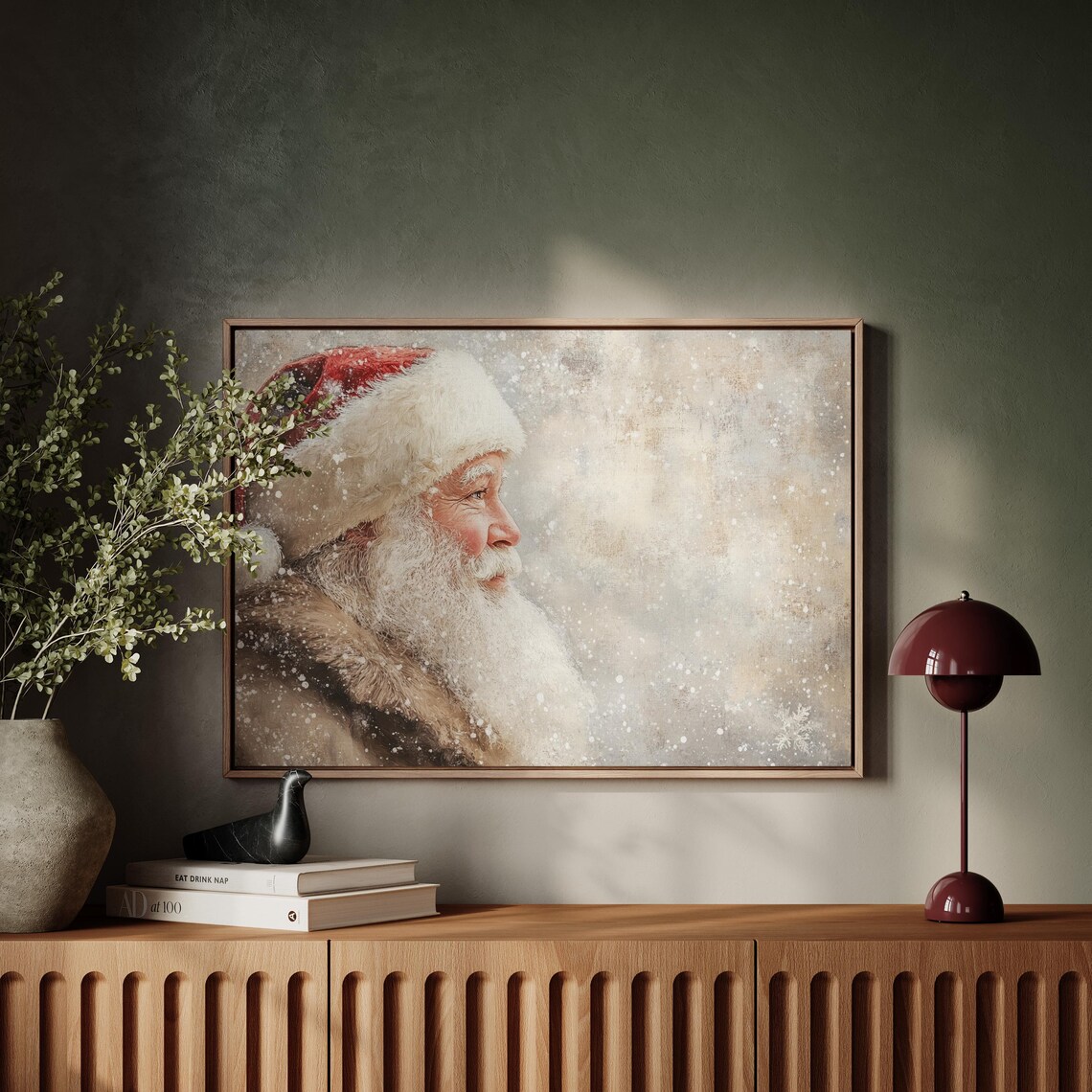 Vintage Santa Claus Profile Snow Portrait Classic Christmas Poster - Image 7