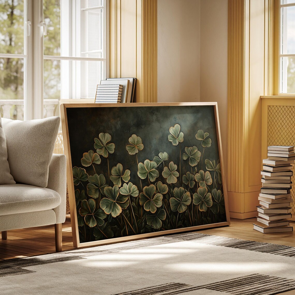 Golden Outlined Clover, Rustic Home Office Decor - Image 3