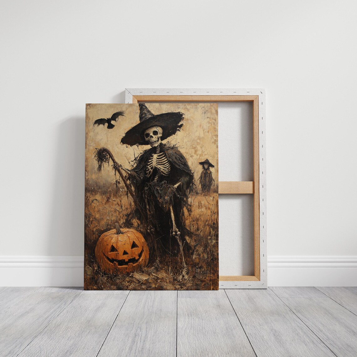 Skeleton Witch With Pumpkin And Crow, Halloween Decor - Image 6