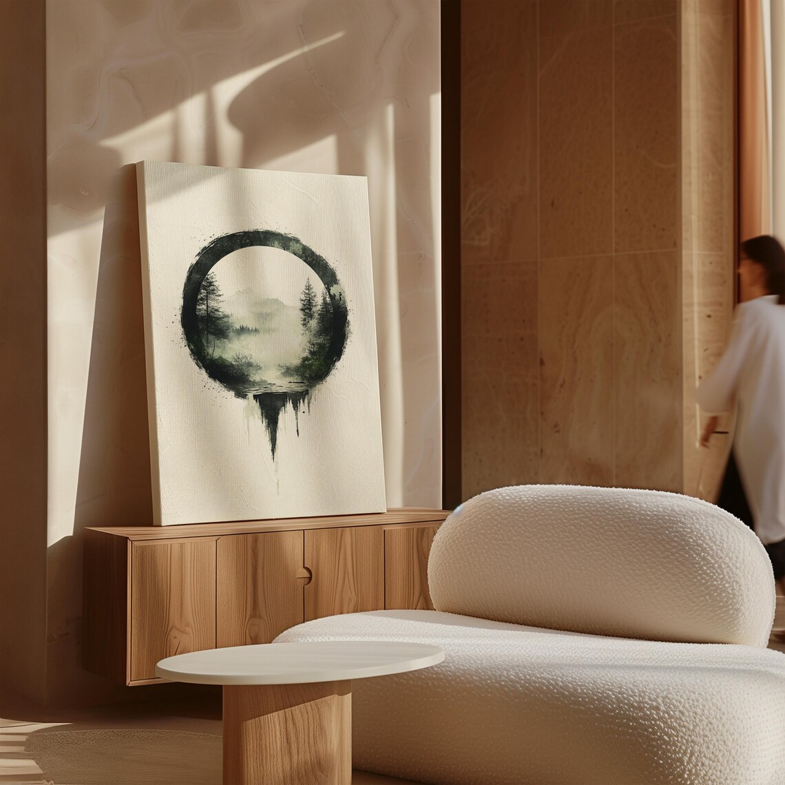 Zen Circle Forest Misty Mountain Enso Ink Art Print - Image 2