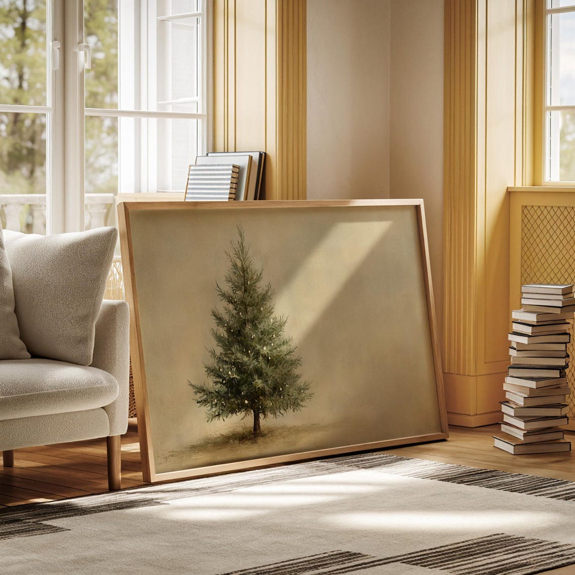 Minimalist Christmas Tree On Neutral Beige Holiday Art Poster