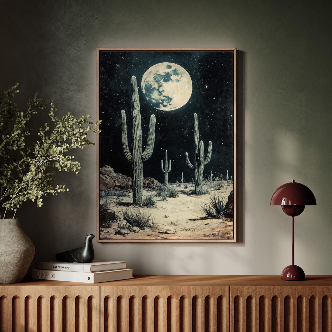 Full Moon Over Saguaro Cactus Desert Starry Night Southwest Poster - Image 7