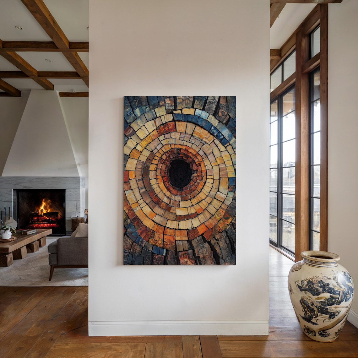 Mosaic Tree Ring Art, Rustic Natural Wall Art