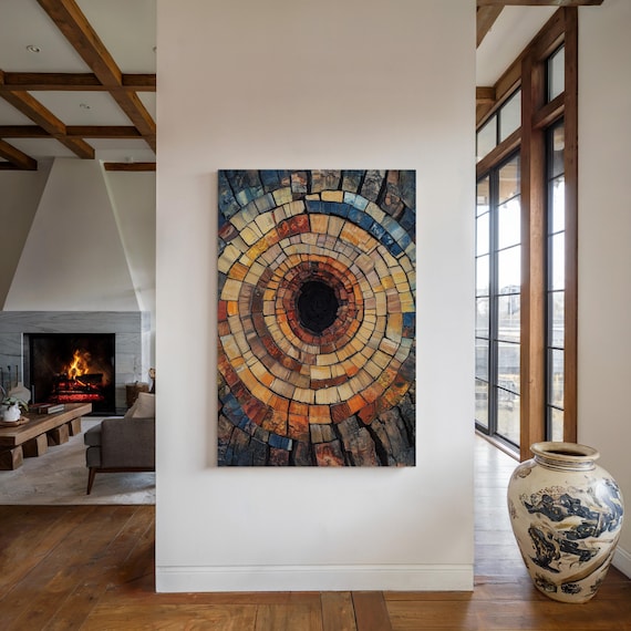 Mosaic Tree Ring Art, Rustic Natural Wall Art