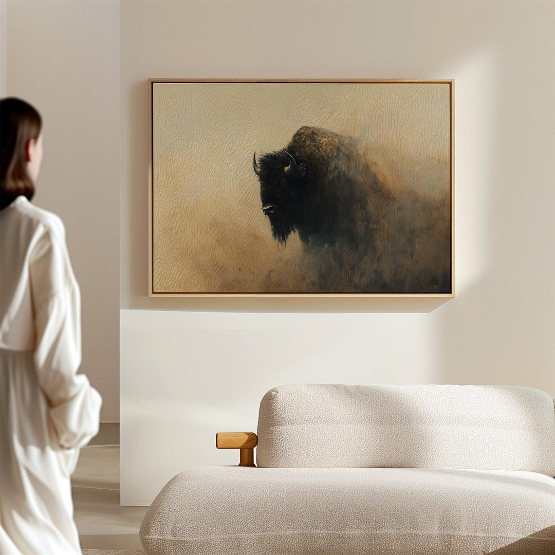 Misty Bison Art Dark Buffalo Painting Western Wildlife Decor Rustic Wall Art Bold Nature Print For Home - Image 2