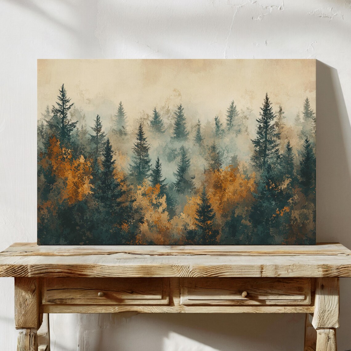 Serene Misty Autumn Pine Forest Fog Golden Fall Woodland Wall Art - Image 6