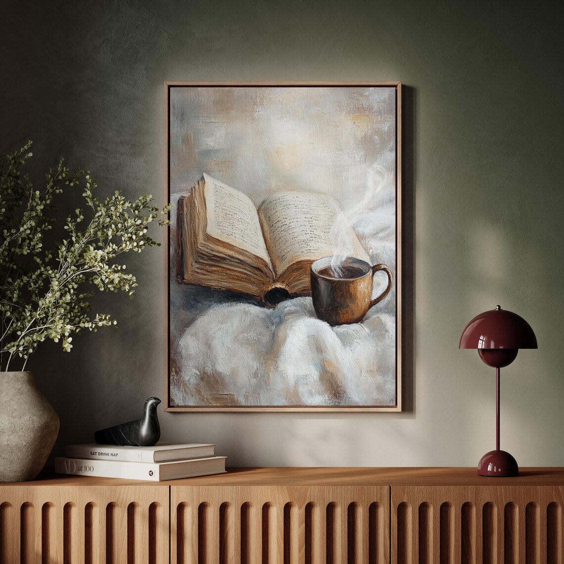 Cozy Reading Nook Open Book and Coffee Cup Art Print - Image 5