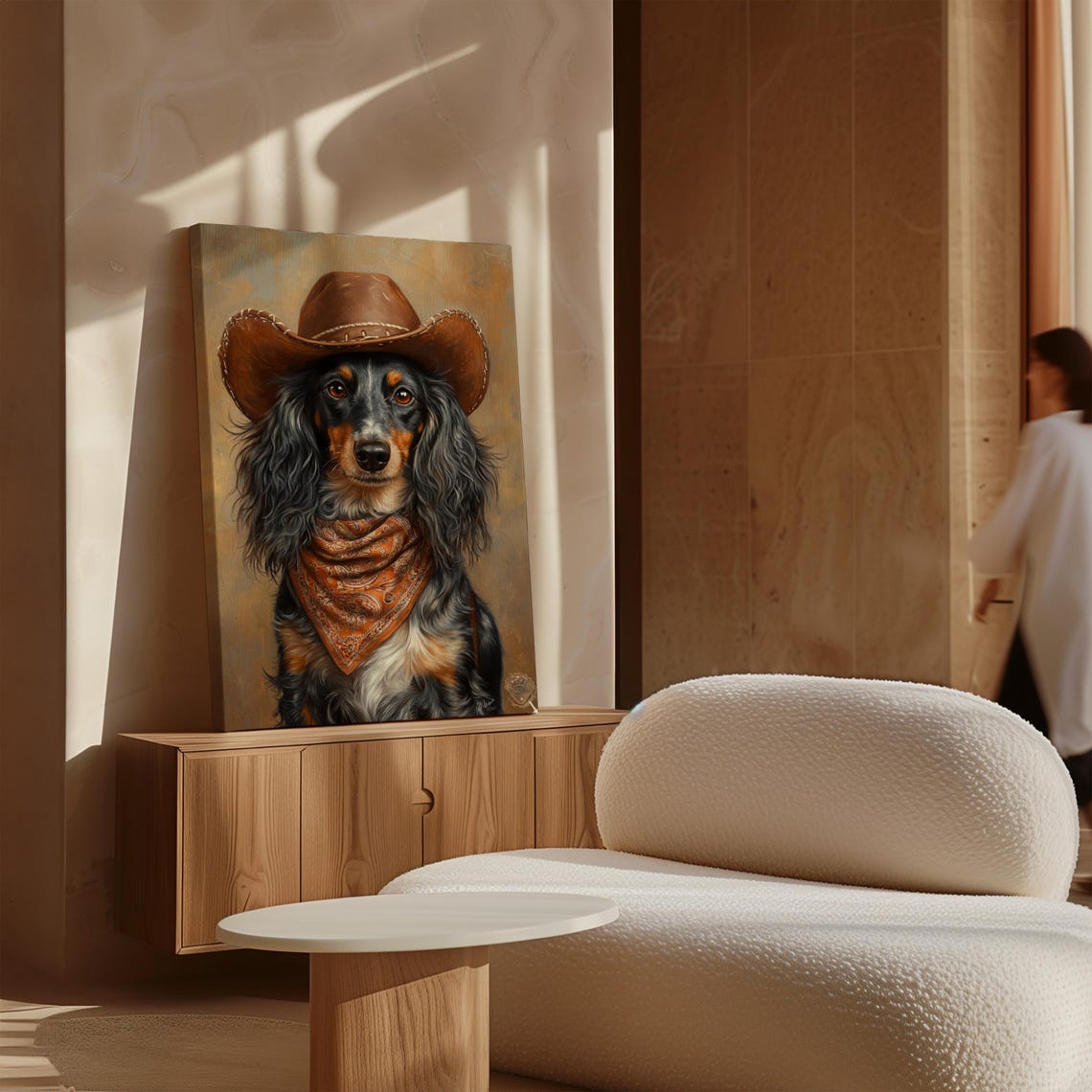 Long Haired Dapple Dachshund Cowboy Western Dog Portrait Poster - Image 2