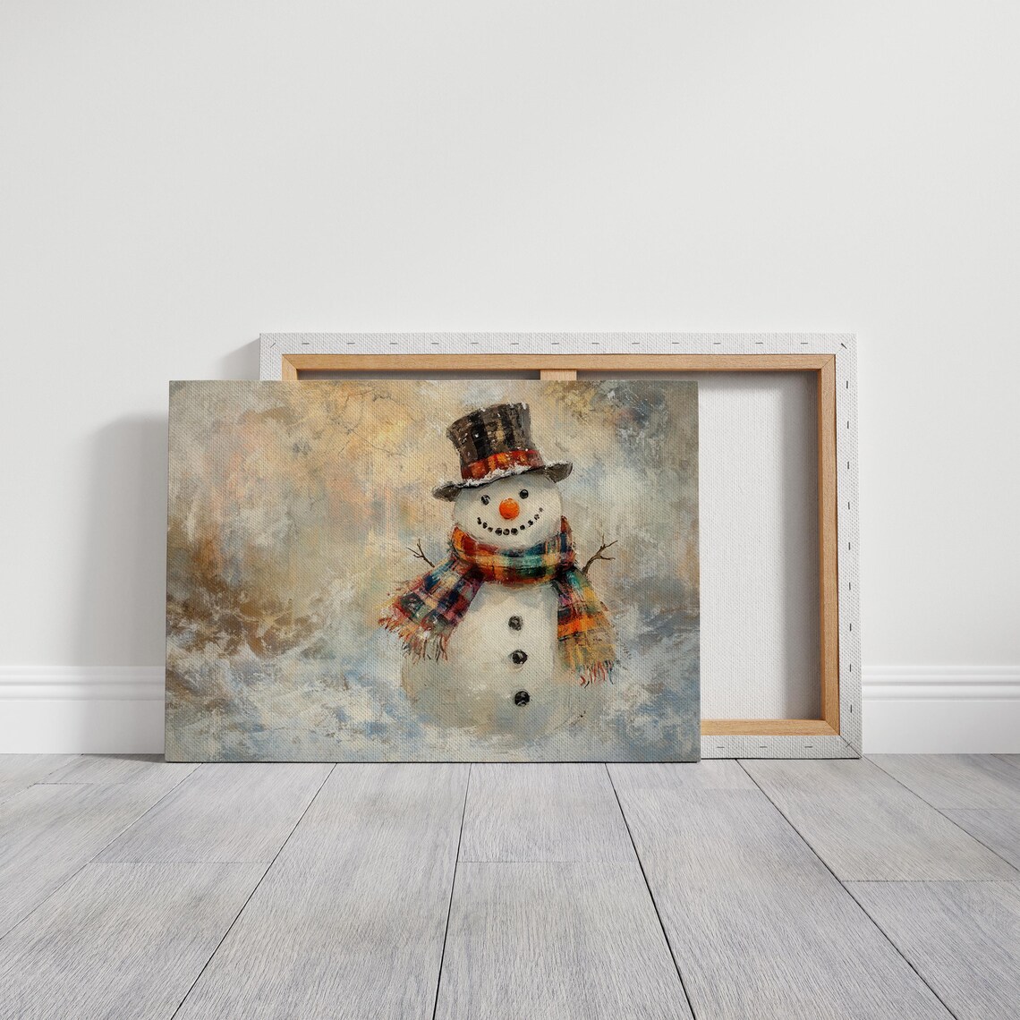 Cheerful Snowman in a Tall Top Hat and Colorful Plaid Scarf Art Poster - Image 3