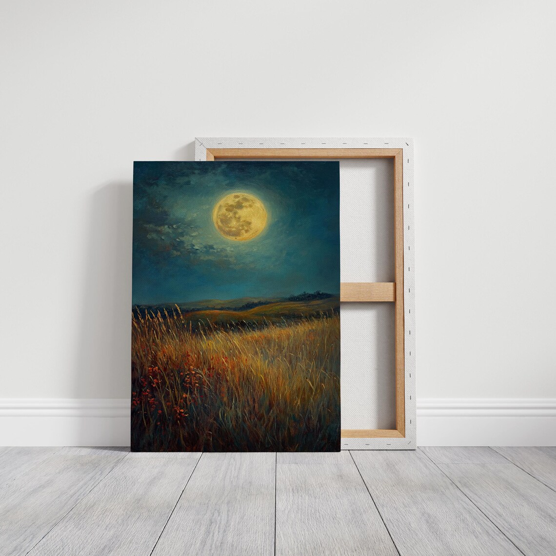 Moonlit Wheatfield, Tranquil Country Landscape Art Print - Image 3