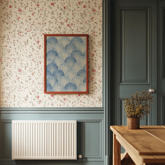 Blue Seashell Scallop Pattern Elegant Coastal Ocean Seaside Wall Art