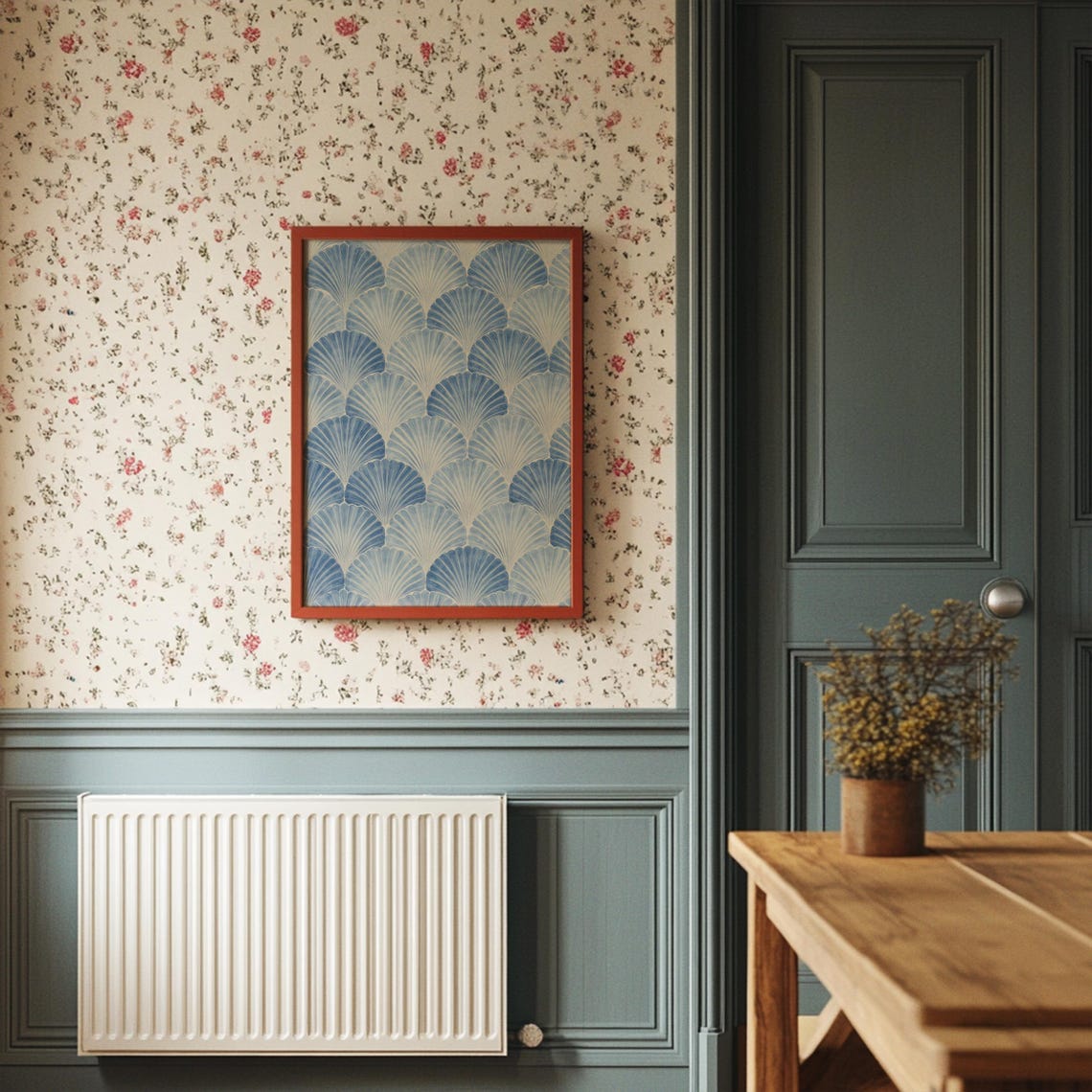 Blue Seashell Scallop Pattern Elegant Coastal Ocean Seaside Wall Art
