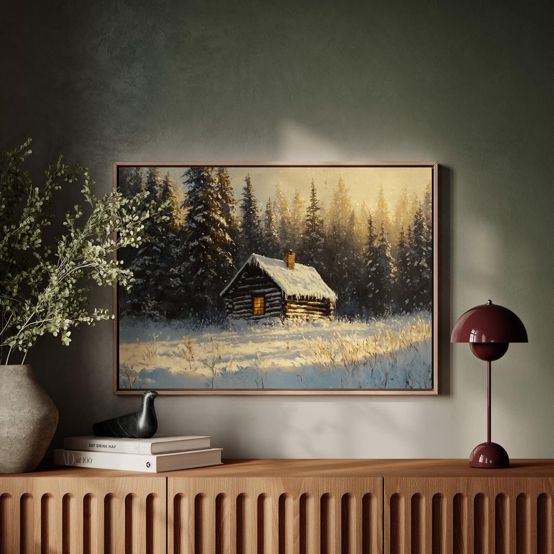 Cozy Cabin In Snow Art Winter Forest Scene Print Rustic Lodge Wall Decor For Cabin Lovers - Image 4