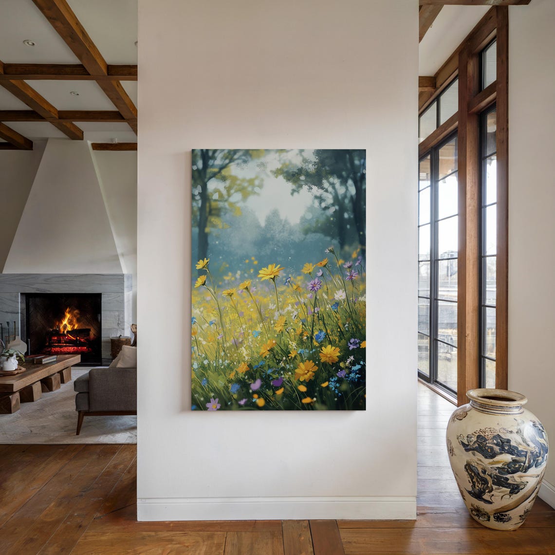 Sunny Wildflower Meadow Yellow Blooms At Forest Edge Spring Poster - Image 5