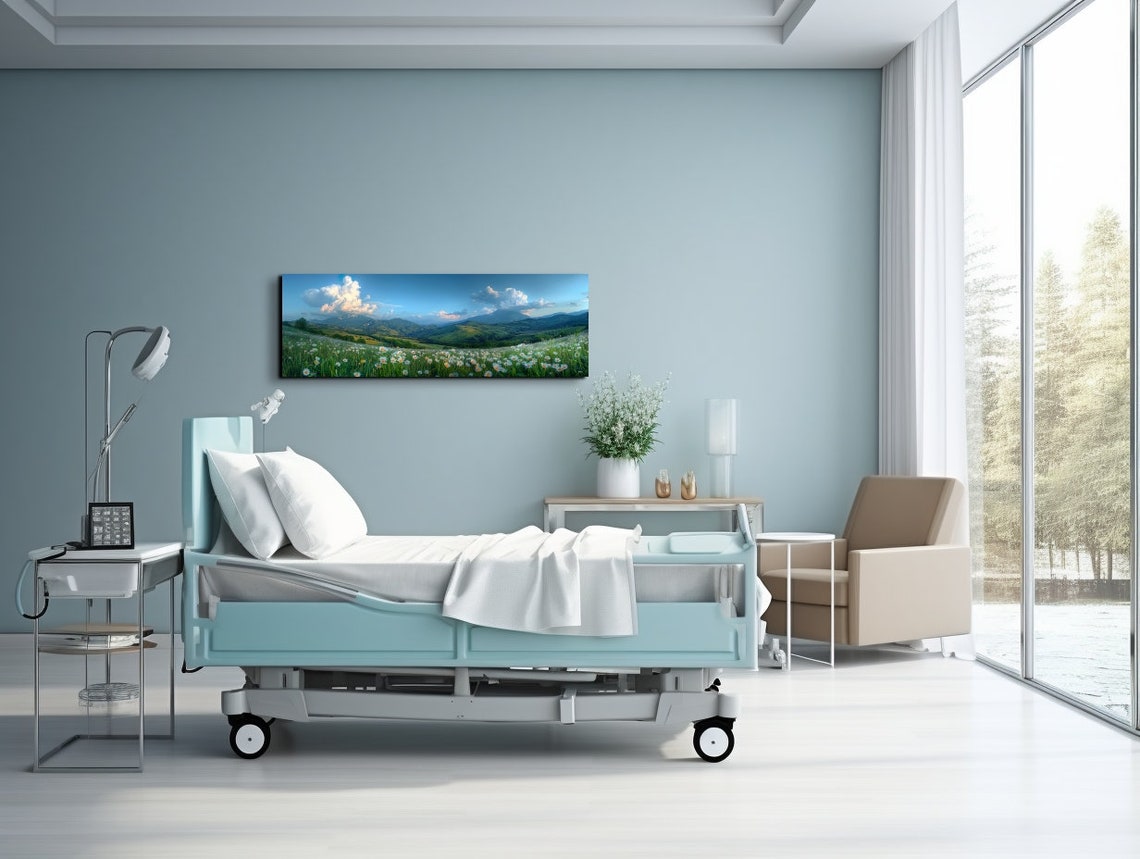 White Daisy Meadow Rolling Green Hills Mountains Dusk Panoramic Print - Image 5